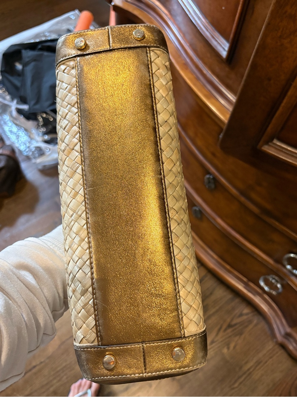 Coach Cream Woven Tote with Metallic Gold Trim - Picture 6 of 6